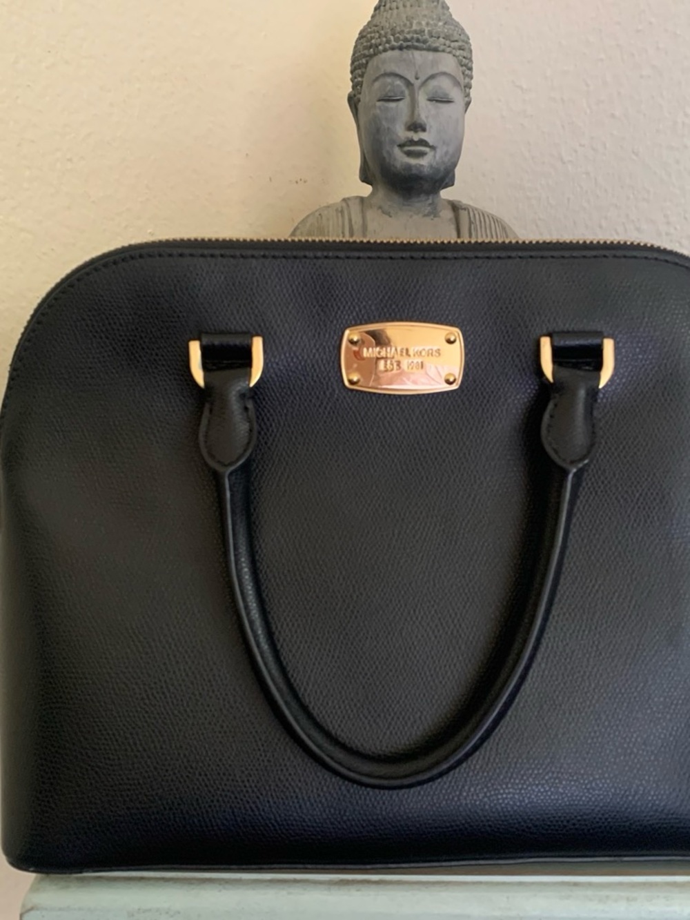 Michael Kors Black Saffiano Satchel with Gold Hardware